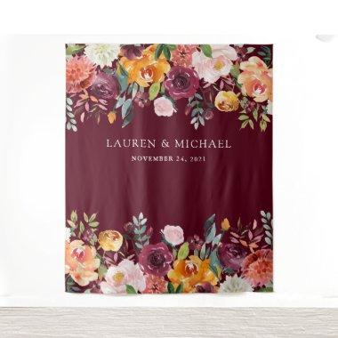 Burgundy Blush Floral Backdrop | Photo Booth Prop