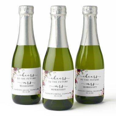 Burgundy Blush Floral  Favor Sparkling Wine Label