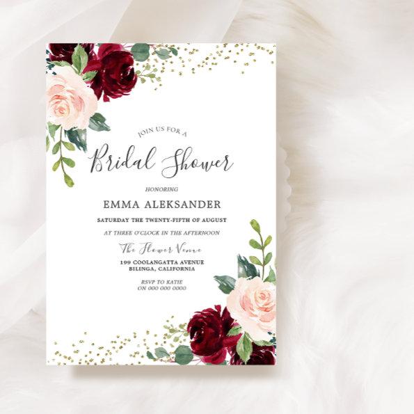 Burgundy Blush Floral Bridal Shower Invitations