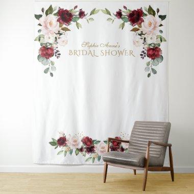 Burgundy Blush Floral Bridal Shower Photo Prop Tapestry