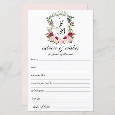 Burgundy Blush Floral Crest Wedding Advice Wishes