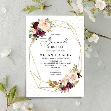 Burgundy Blush Floral Geometric Brunch and Bubbly Invitations