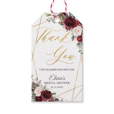 Burgundy Blush Floral Gold Favor Thank You  Gift Tags