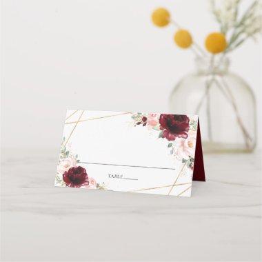 Burgundy Blush Floral Gold Wedding Guest Name  Place
