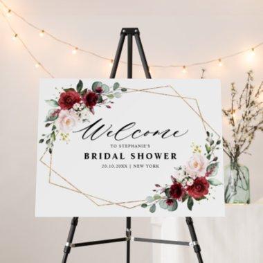 Burgundy Blush Floral Modern Bridal Shower Welcome Foam Board