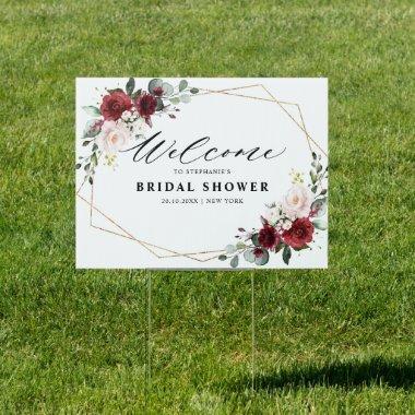 Burgundy Blush Floral Modern Bridal Shower Welcome Sign