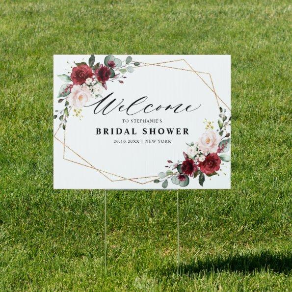 Burgundy Blush Floral Modern  Welcome Sign