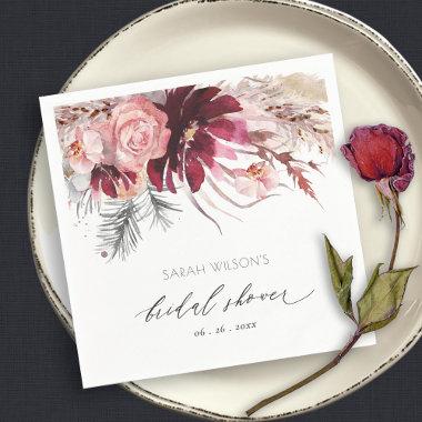 Burgundy Blush Floral Pampas Grass Bridal Shower N Napkins