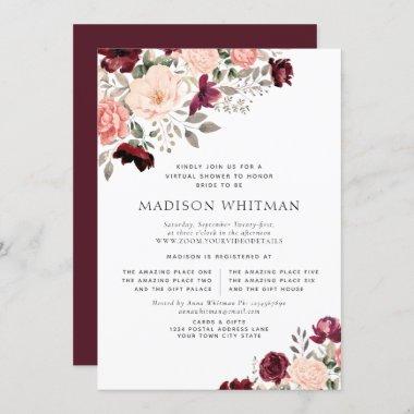Burgundy Blush floral Virtual Bridal Shower Invitations