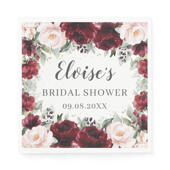 Burgundy Blush Floral Wedding Bridal Baby Shower  Napkins