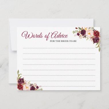 Burgundy Blush Floral Wedding Words of Advice Card