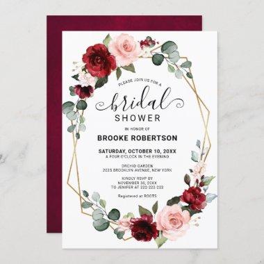Burgundy Blush Modern Geometric Bridal Shower Invitations