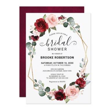 Burgundy Blush Modern Geometric Bridal Shower Invitations