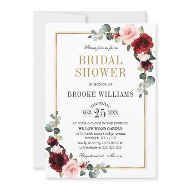 Burgundy Blush Modern Geometric Bridal Shower Invitations