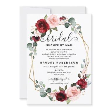 Burgundy Blush Modern Geometric Bridal Shower Invitations