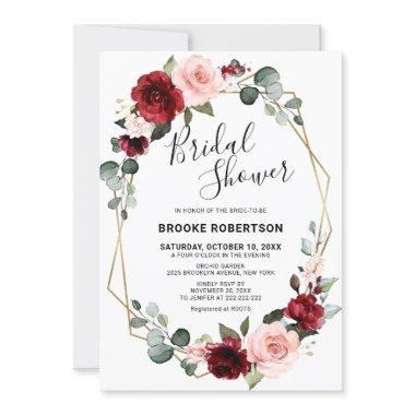 Burgundy Blush Modern Geometric Bridal Shower Invitations