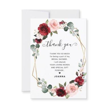 Burgundy Blush Modern Geometric Bridal Shower Thank You Invitations