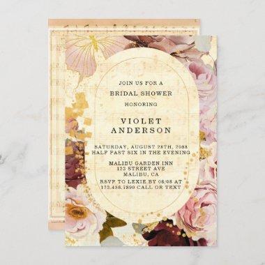 Burgundy Blush Musical Floral Bridal Shower Invitations