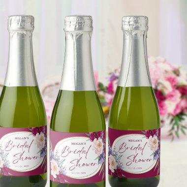 Burgundy Blush & Navy Blue Bloom Bridal Shower Sparkling Wine Label