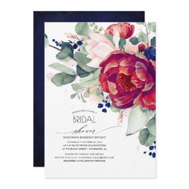 Burgundy Blush Navy Blue Floral Bridal Shower Invitations