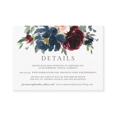 Burgundy Blush Navy Blue Floral Wedding Details  Enclosure Invitations