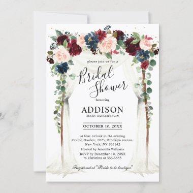 Burgundy Blush Navy Floral Arch Bridal Shower Invitations