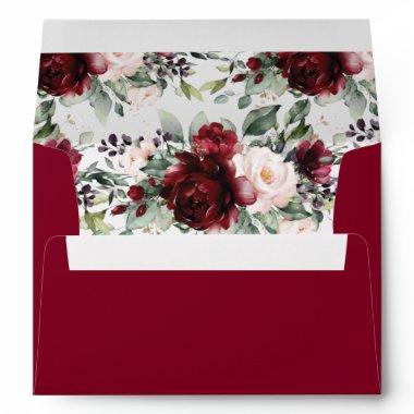 Burgundy Blush Pink Floral Invitations Wedding A7 Envelope