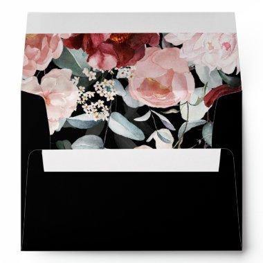 Burgundy Blush Pink Floral Black Wedding Envelope