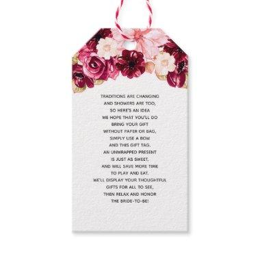 Burgundy & Blush Pink Floral Bridal Display Shower Gift Tags