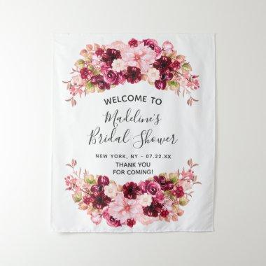 Burgundy & Blush Pink Floral Bridal Shower Welcome Tapestry