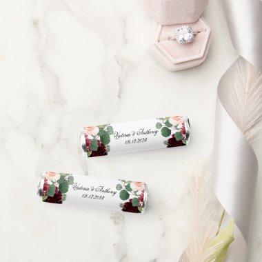 Burgundy Blush Pink Floral Elegant Script Wedding Breath Savers® Mints