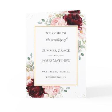 Burgundy Blush Pink Floral Gold Wedding Program