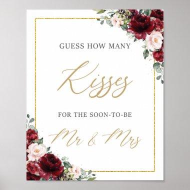Burgundy Blush Pink Floral Guess How Many Kisses Poster