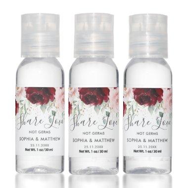 Burgundy Blush Roses Floral Wedding Favour Hand Sanitizer