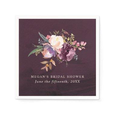 Burgundy Blush Watercolor Floral Bridal Shower Napkins