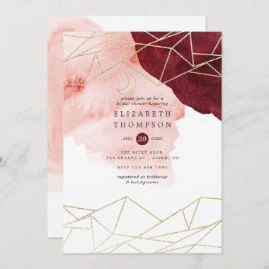 Burgundy Blush Watercolor Geometric Bridal Shower Invitations