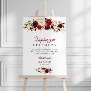 burgundy & blush wedding unplugged ceremony sign
