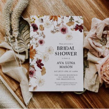 Burgundy Boho Fall Floral Bridal Shower Invitations