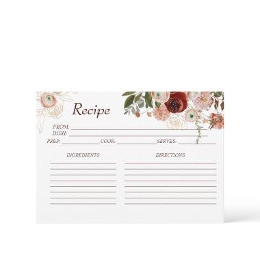 Burgundy Boho Floral Bridal Shower Recipe Invitations