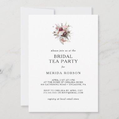 Burgundy Boho Floral Bridal Tea Party Invitations