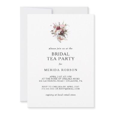 Burgundy Boho Floral Bridal Tea Party Invitations