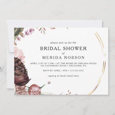 Burgundy Boho Floral Horizontal Bridal Shower Invitations