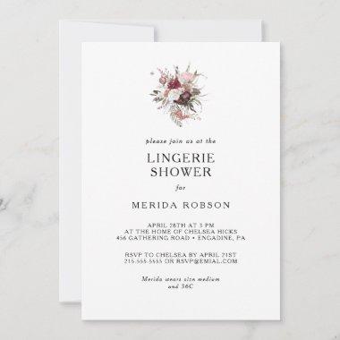 Burgundy Boho Floral Lingerie Shower Invitations