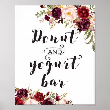Burgundy Boho Floral Sign - Donut and Yogurt Bar