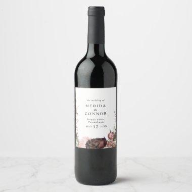 Burgundy Boho Floral Wedding Wine Label