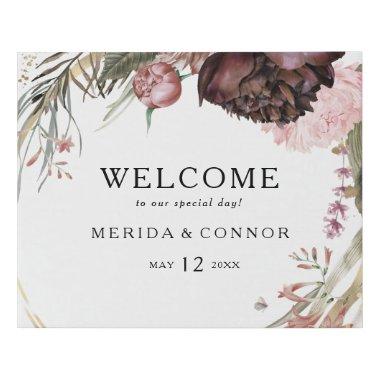 Burgundy Boho Floral Welcome Faux Canvas Print