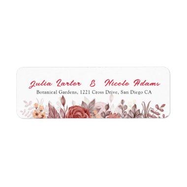 Burgundy Boho Rose Floral Pampas Grass Wedding Label