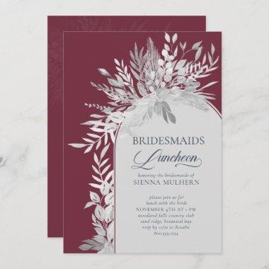 Burgundy Botanical Arch Bridesmaids Luncheon Invitations