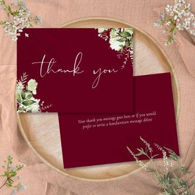 Burgundy Botanical Greenery Elegant Script Thank You