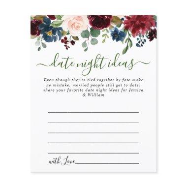 Burgundy Bridal Shower Date Night Idea Advice Card